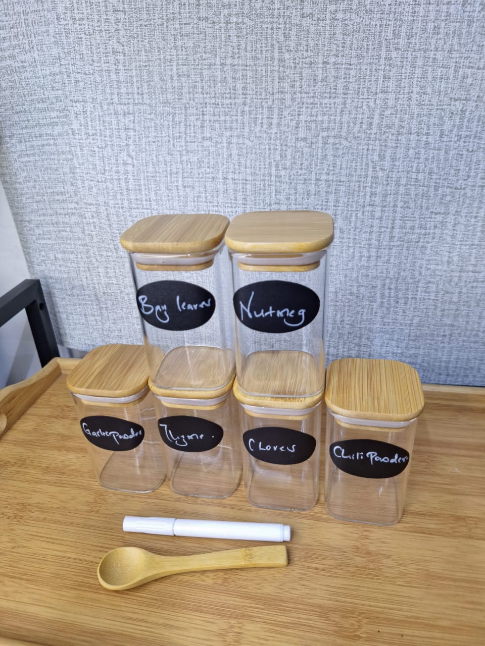 6-pack Square Glass Jars with Bamboo lid And Spoon - Image 2