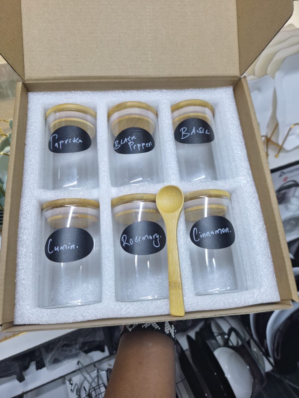 6-pack Round Glass Jars with Bamboo lid And a Spoon - Image 4