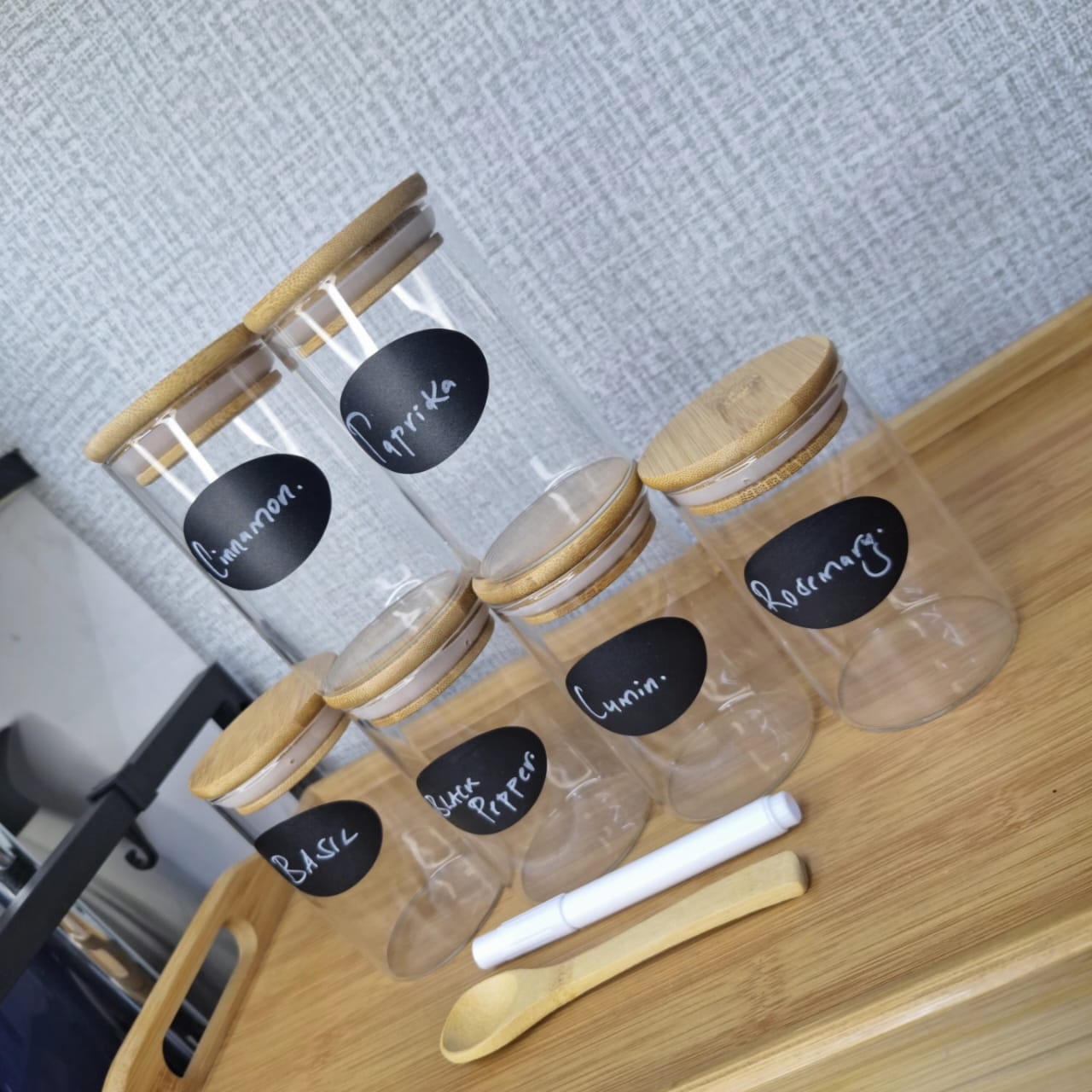 6-pack Round Glass Jars with Bamboo lid And a Spoon - Image 3