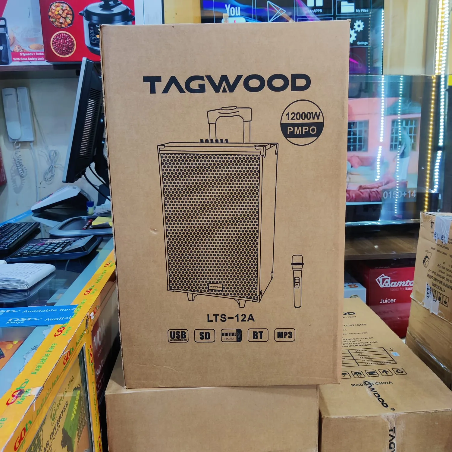 TAGWOOD TROLLEY SPEAKER -12 inches Outdoor Rechargeable Public Address Speaker with wireless Microphone , USB Slot , Bluetooth , Memory Card Slot , 9800W , MP3 Player