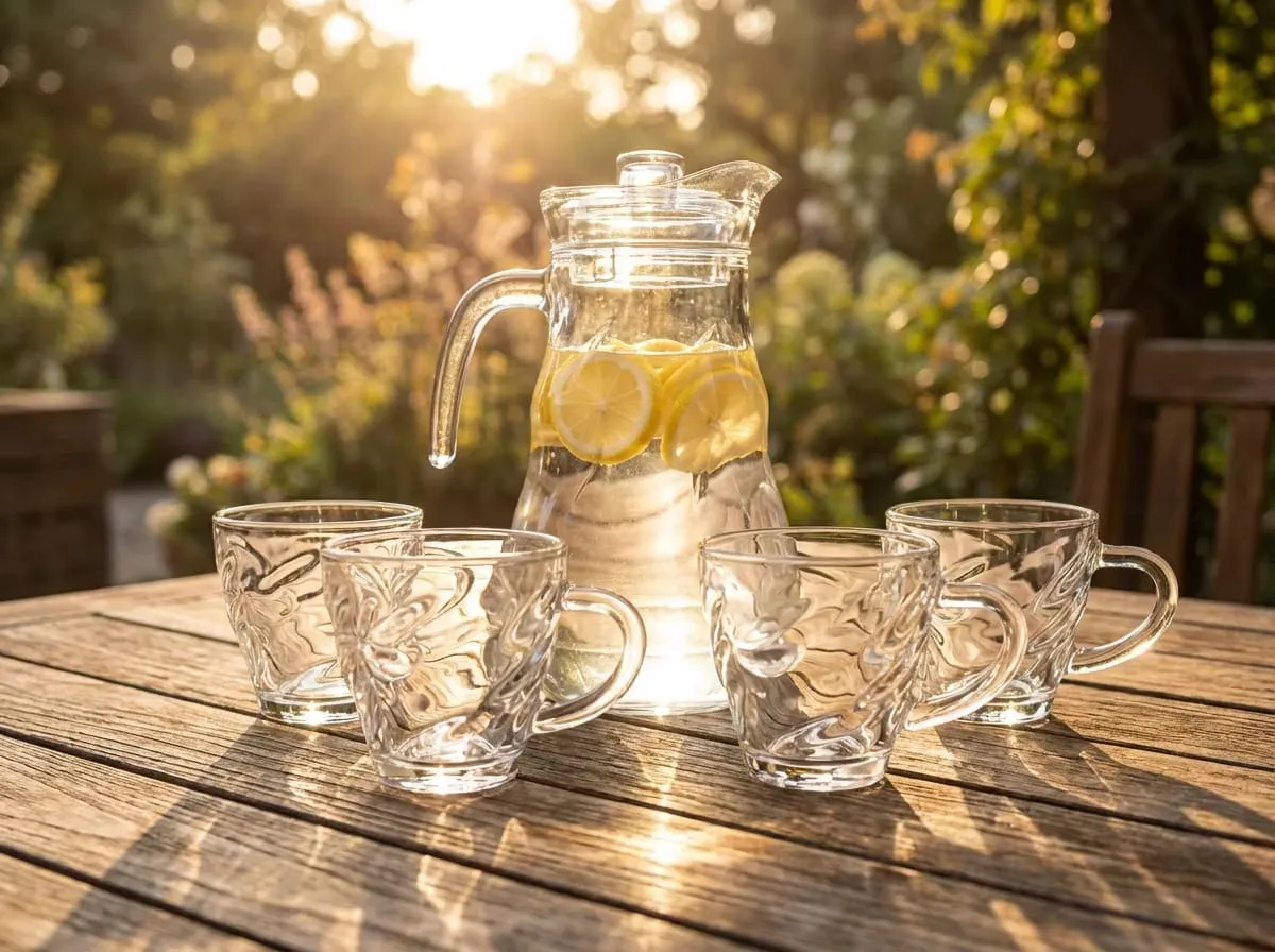 5pc Starry Sky Jug Set  Set comprises of 1 jug 1litre 4 glasses 210ml.