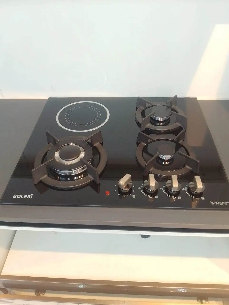 Bolesi hob 3 gas burners +1 infrared electric with gas sensor and wok burner inbuilt glass tampared gas hod