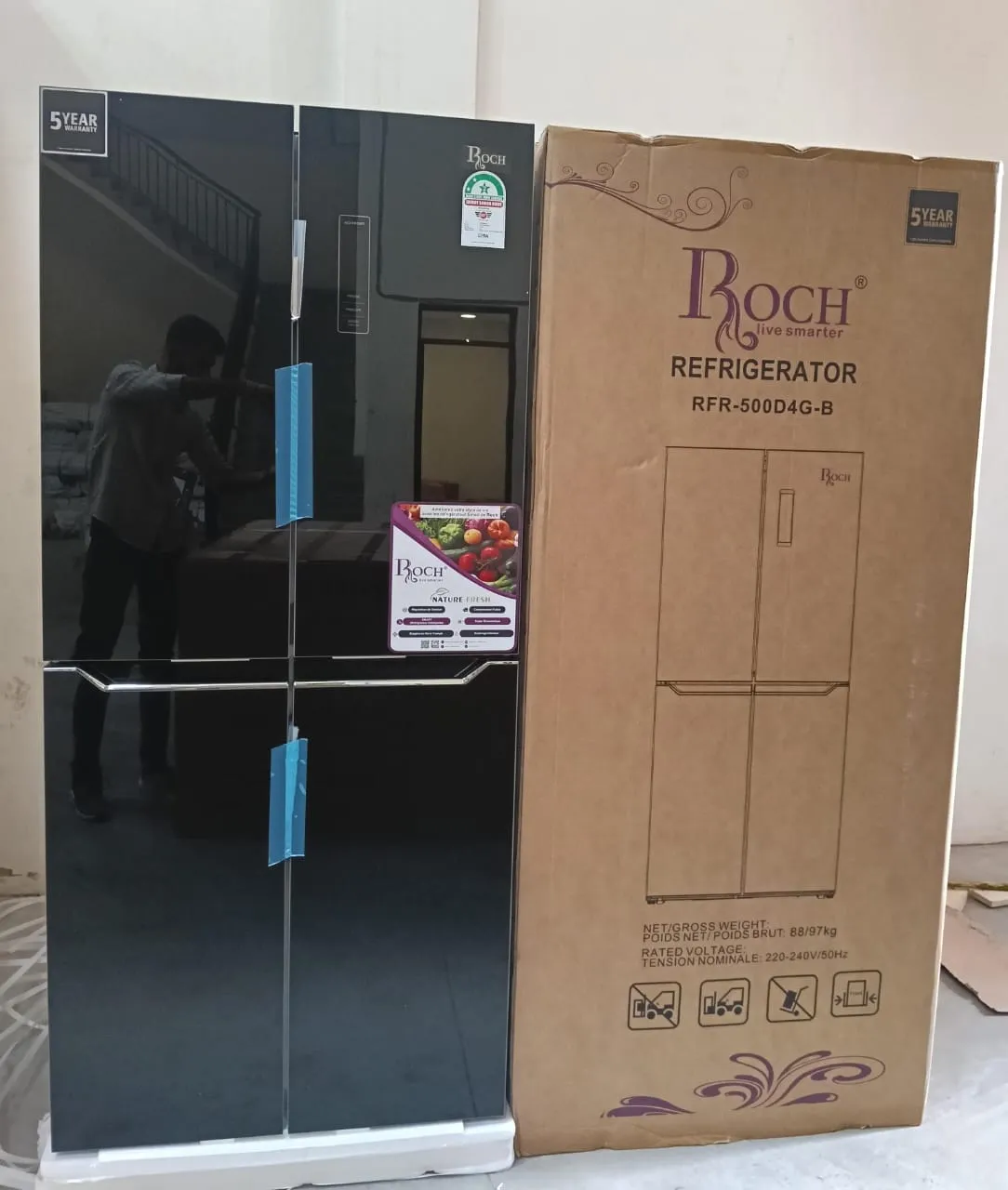 Roch 421L 4 Door Glass Refrigerator RFR-500D4G-B – Energy Efficient, Spacious and Modern Design