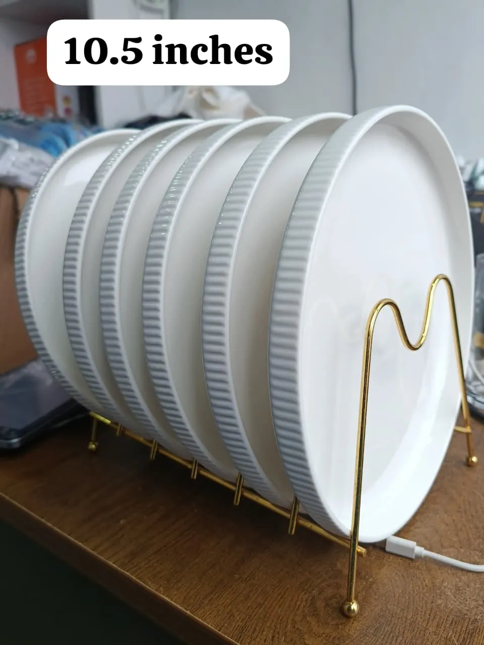 White Ribbed dinner Plates  10.5 inch