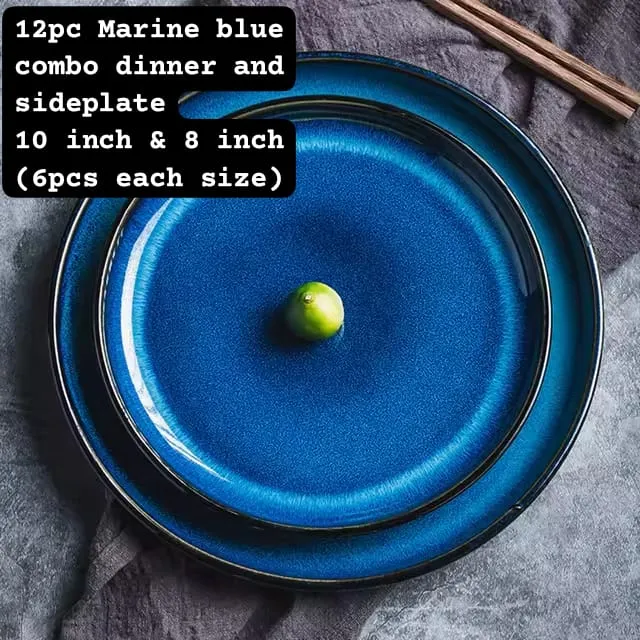 12pc Marine Blue 10" Dinner Plates & 8"Side plates Combo - Image 2