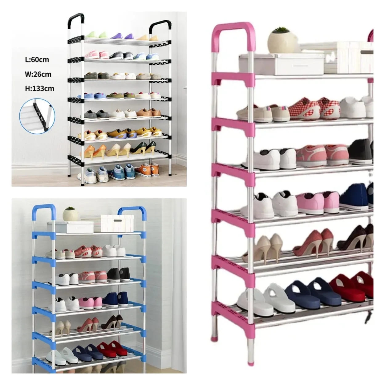 Main image of ‼️Restocked‼️  7 tier Adjustable shoe rack   Color : 🖤 black ,pink,blue