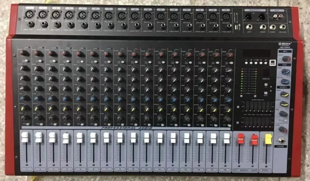 Max 16CH Mixer With Amplifier DSP Effects, MP3 Player, USB, BT
