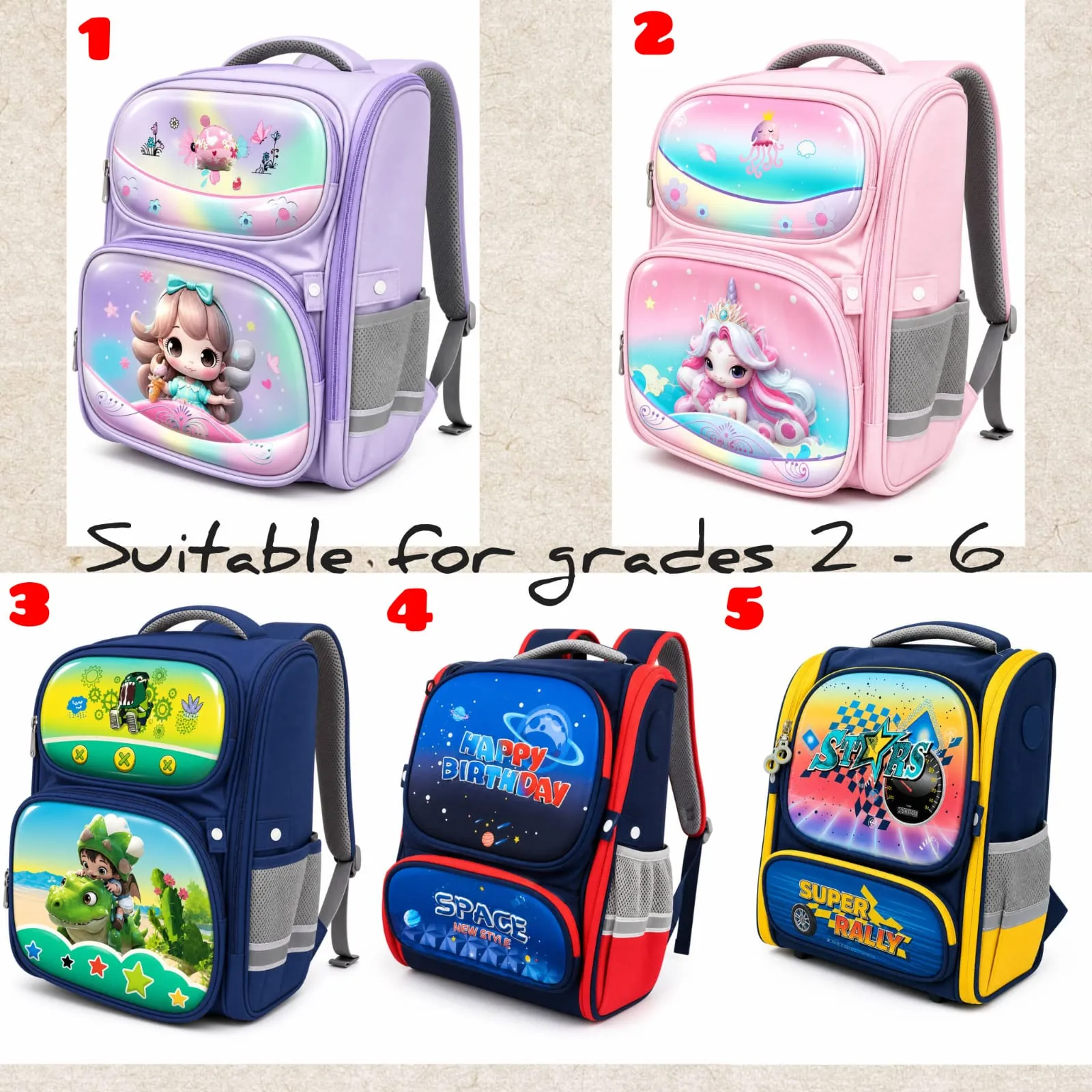 3D Hard Shell Front Cartoon Themed School Bags
