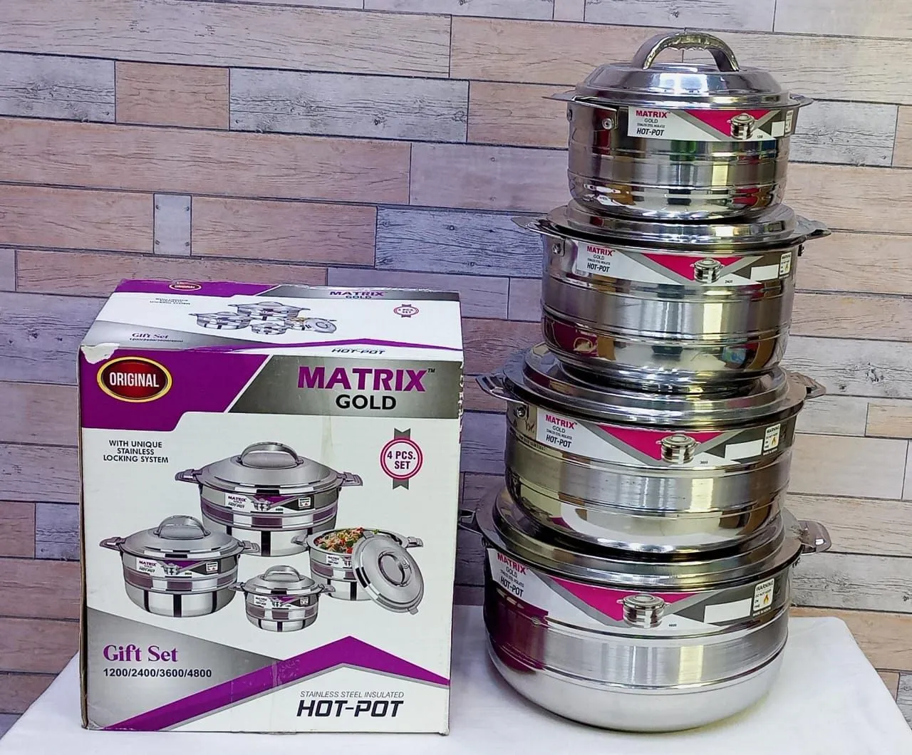 Matrix gold hotpot Set of 4 pcs Capacity: 1200ml, 2400ml, 3600ml, 4800ml