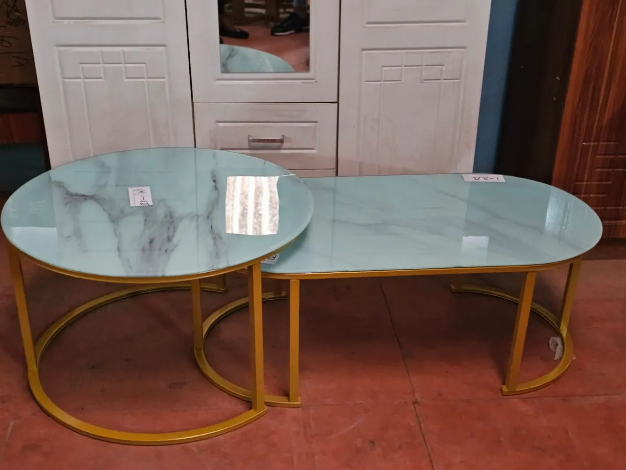 2 in 1 Marble nesting coffee table (glass effect) white