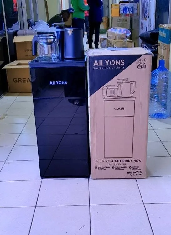 AILYONS Black Bottom Load Water Dispenser - Hot & Normal, Electric Cooling, Digital Display