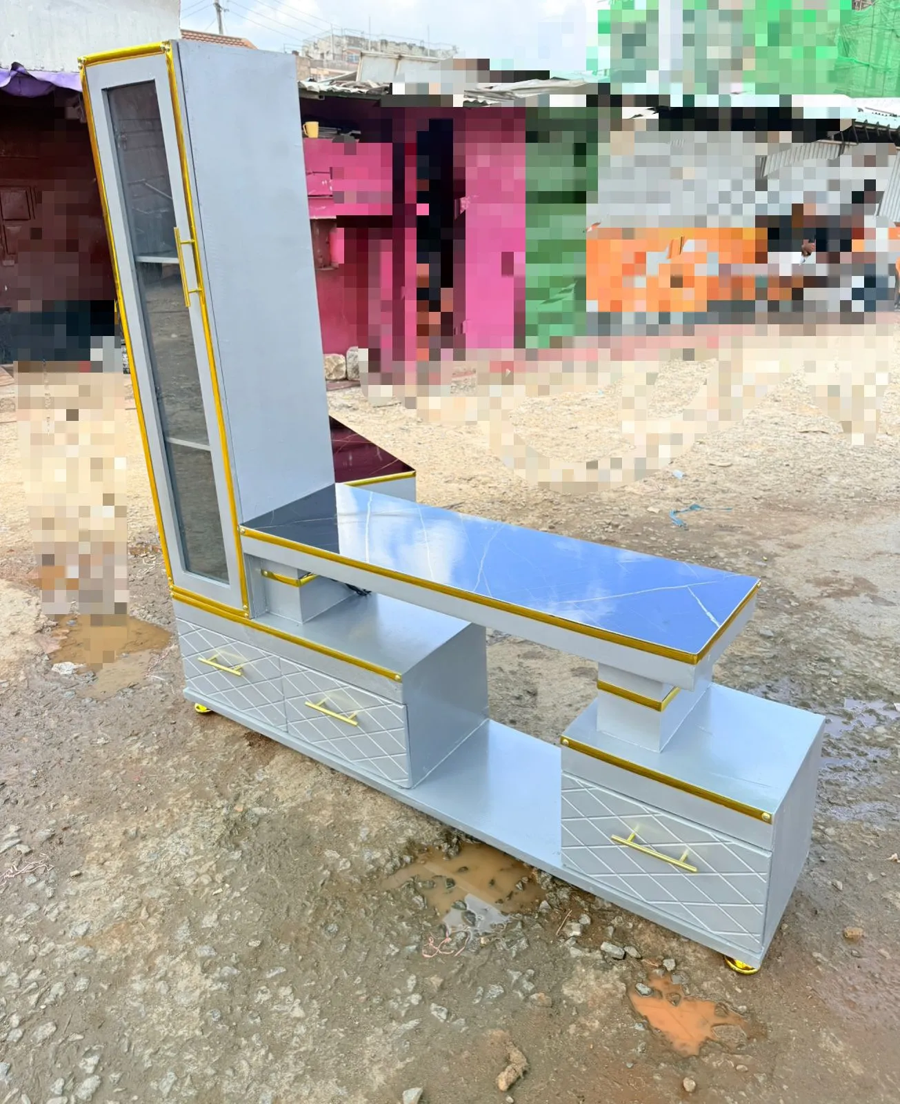 🔥Executive extended tv  stand with marble coating and shelf cabinet