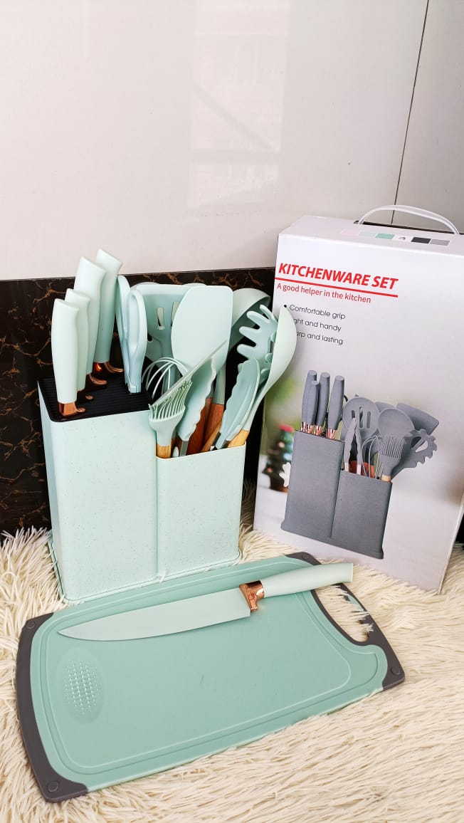 19pcs silicone cooking spoons, knifes,chopping and  holder - Image 2