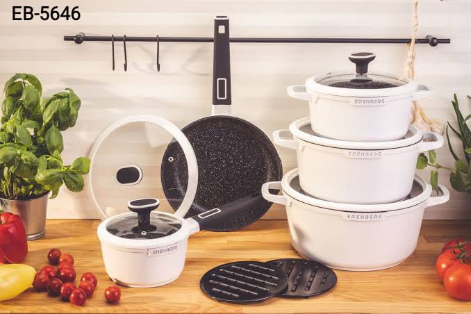 EDENBERG 12 Pcs Marble-Coated Cookware Set-White - Image 3