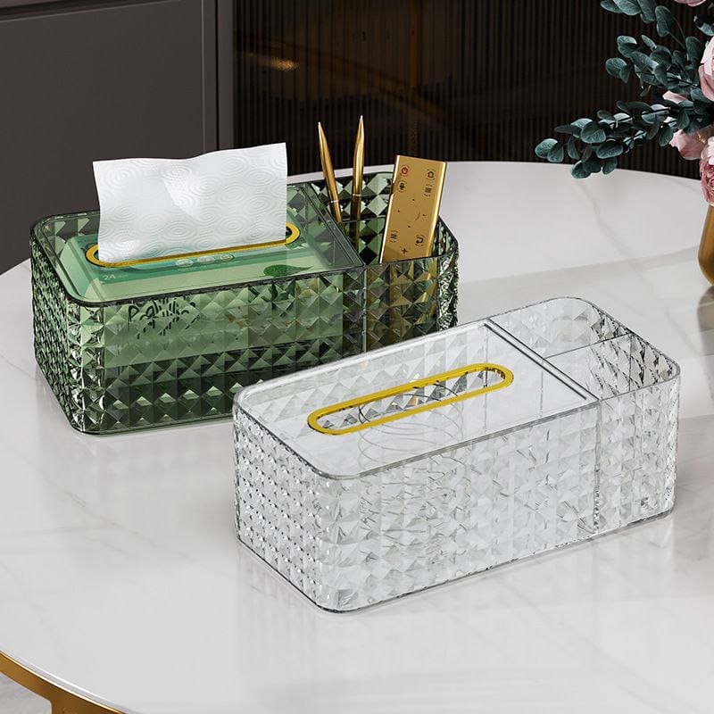 Diamond pattern tissue box with compartment - Image 5