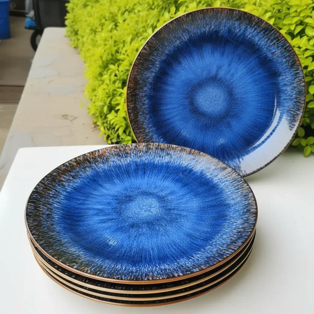 Dinner Plate - 10.5 inch Cat Eye Blue Reactive Glaze Ceramic Stoneware - Image 4