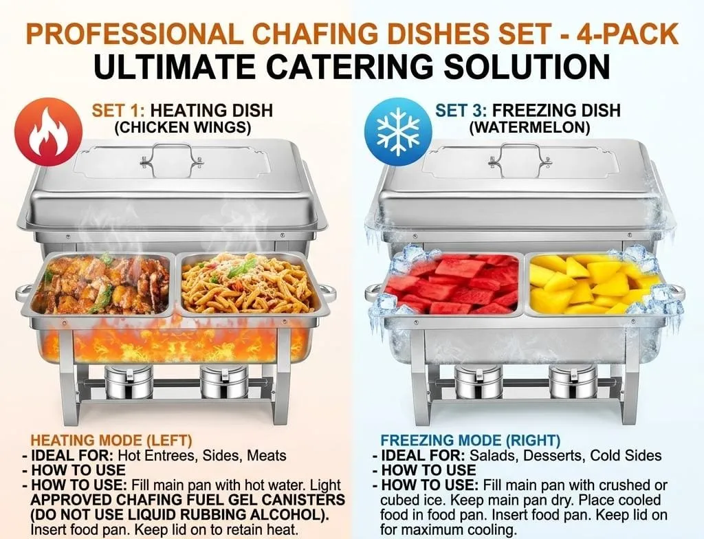Stainless Steel Chafing Dish Set with Lids, Food Pans and Fuel Canisters - Image 2