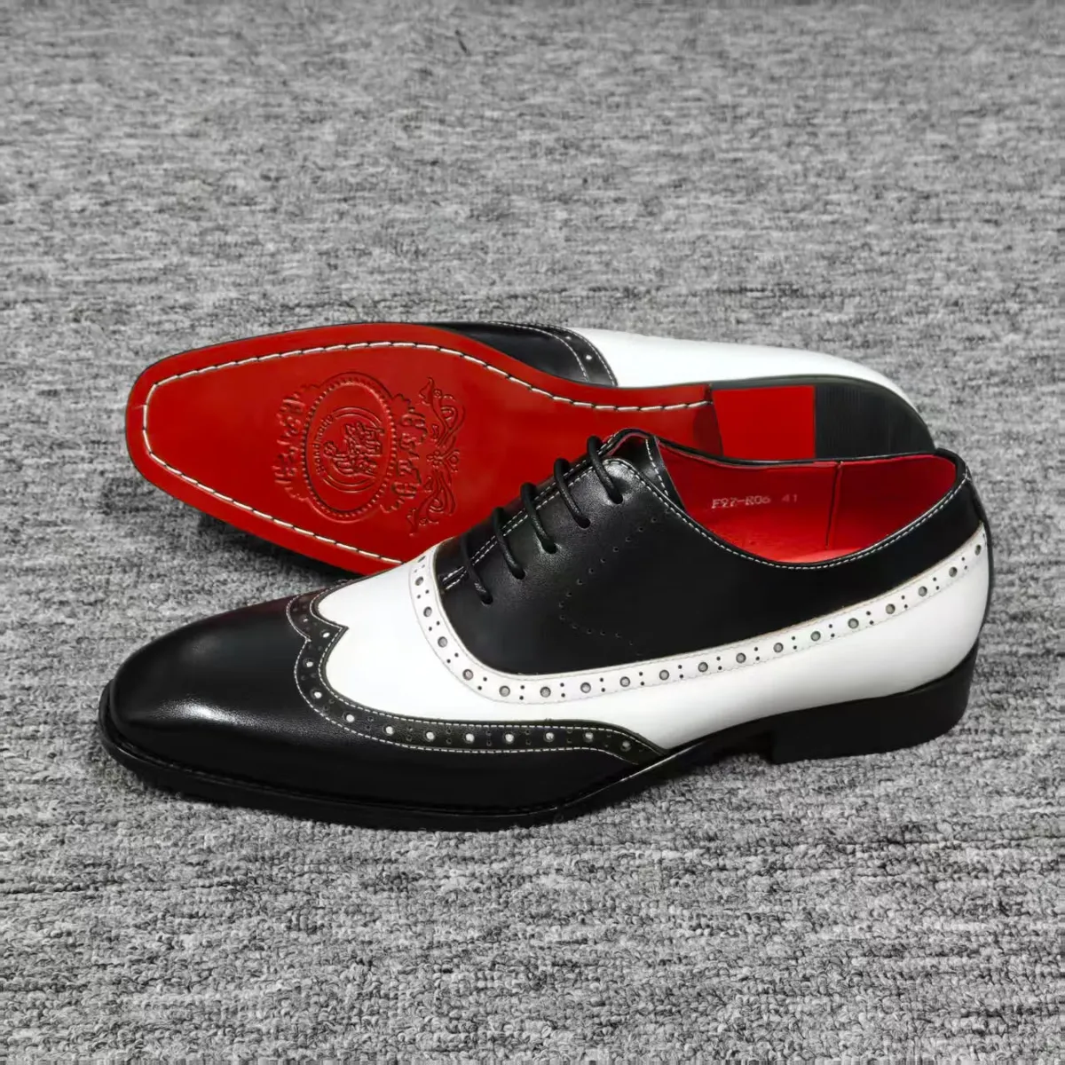 Black and White Wingtip Brogue Dress Shoes - Image 2