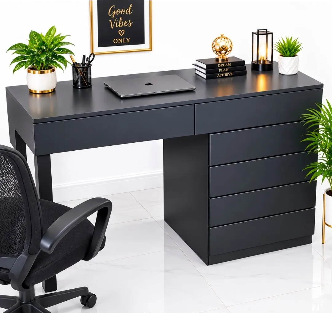 Black Office Desk with Storage Drawers - Image 2
