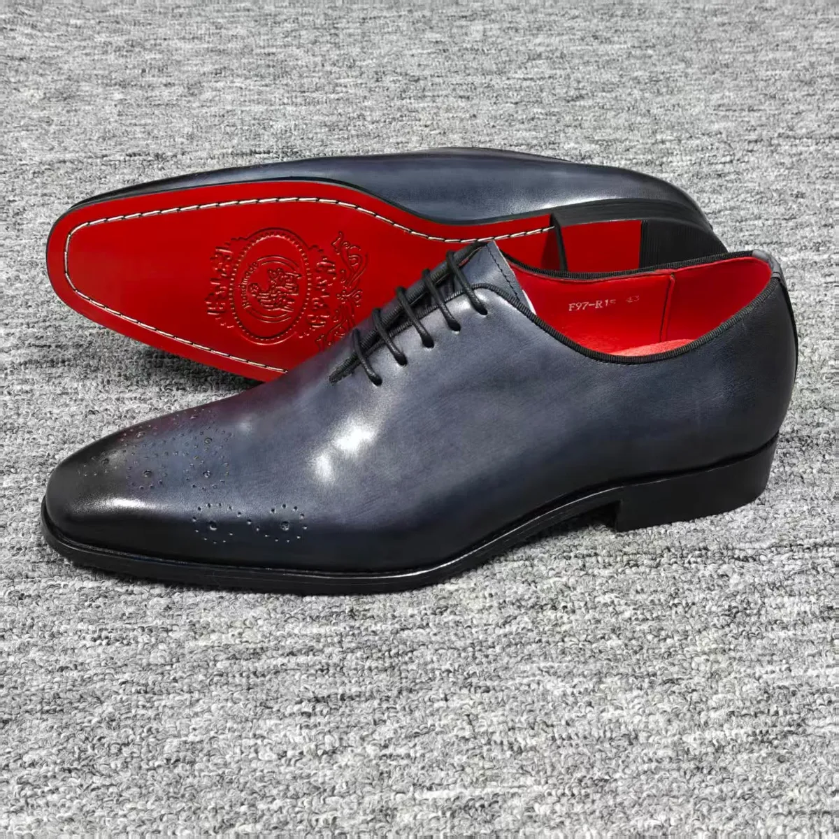 Men's Navy Leather Oxford Dress Shoes - Image 2