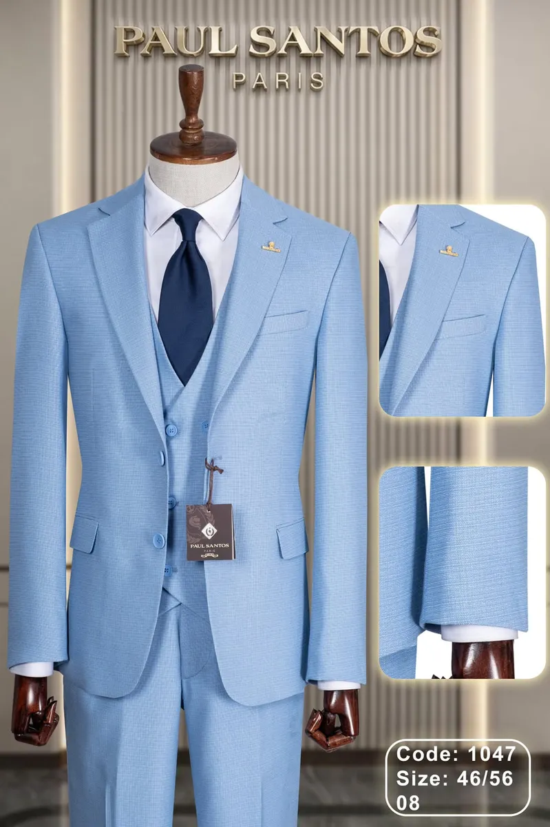 Paul Santos Men's Light Blue Three-Piece Suit - Image 2