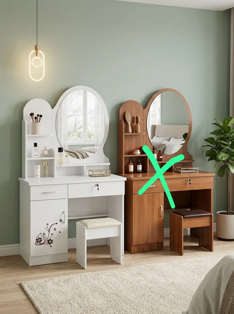 White Vanity Dressing Table with Mirror and Stool - Image 2