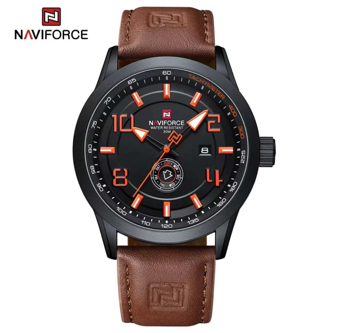 NAVIFORCE Black Analog Watch with Leather Strap - Image 4