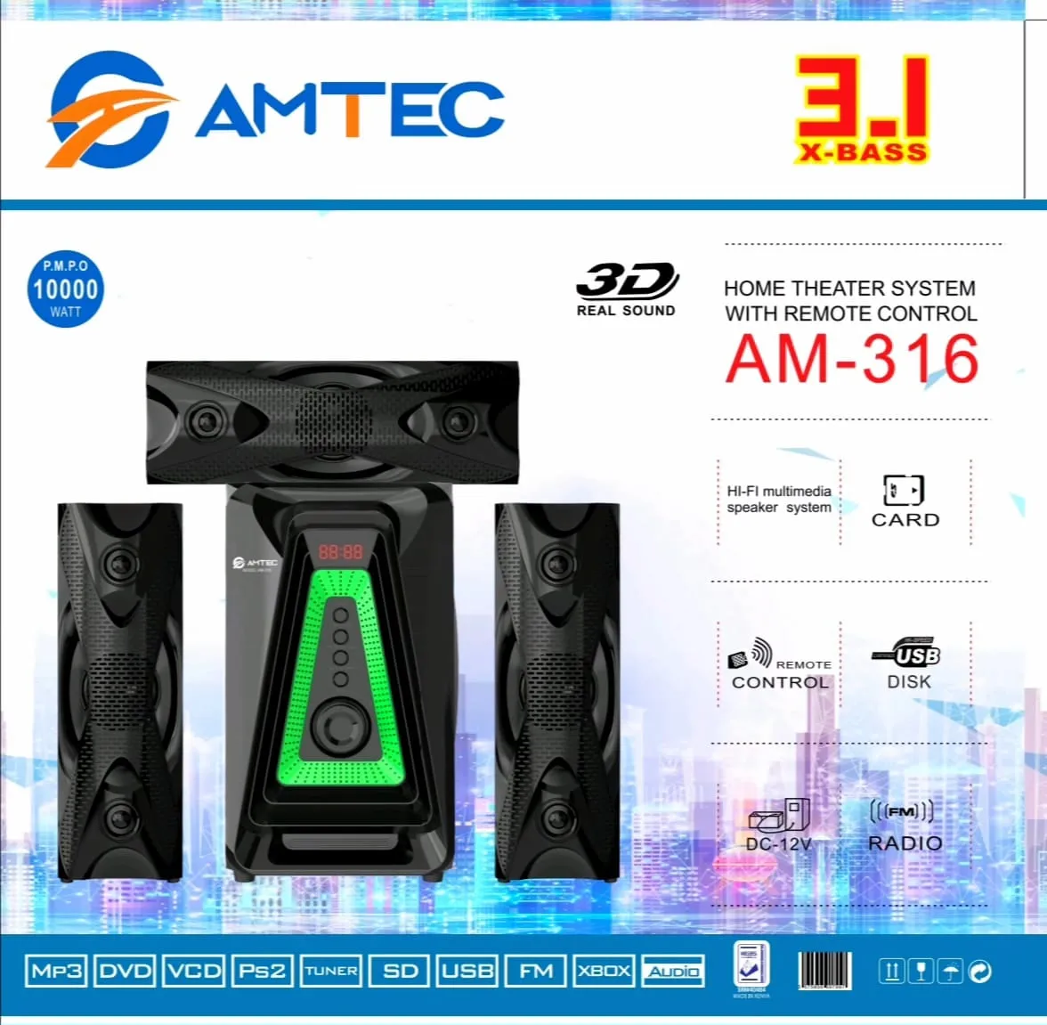 Amtec AM-316 3.1 Home Theater System with Remote Control - Image 2