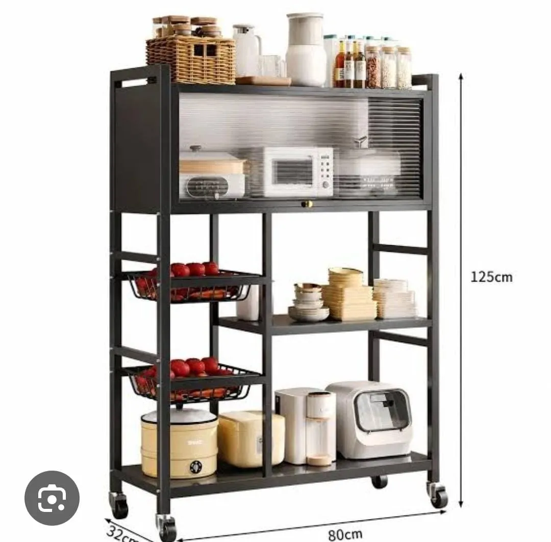 CF-503 Black Rolling Kitchen Storage Cart, 80cm - Image 4