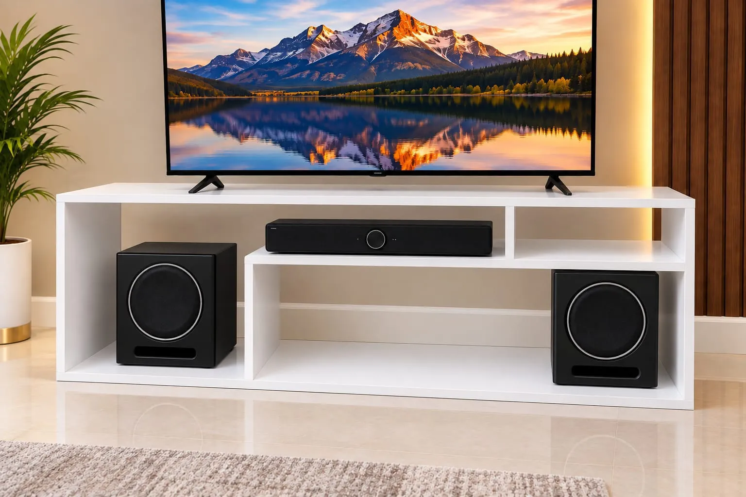 White Modern Open-Shelf TV Stand