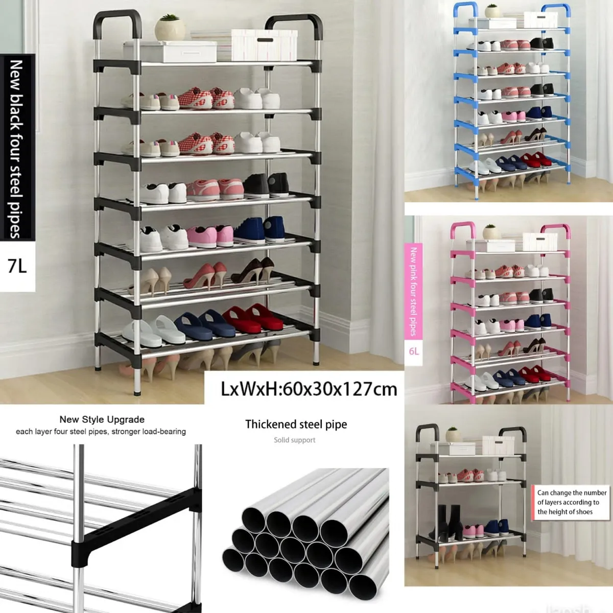 7-Tier Steel Pipe Shoe Rack - Image 2