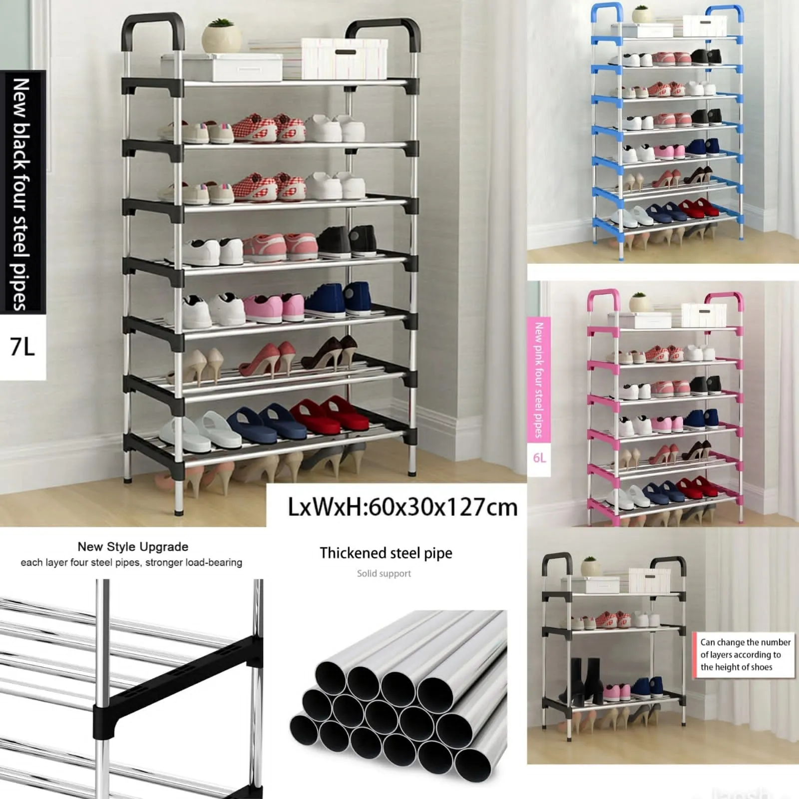 7-Tier Steel Pipe Shoe Rack