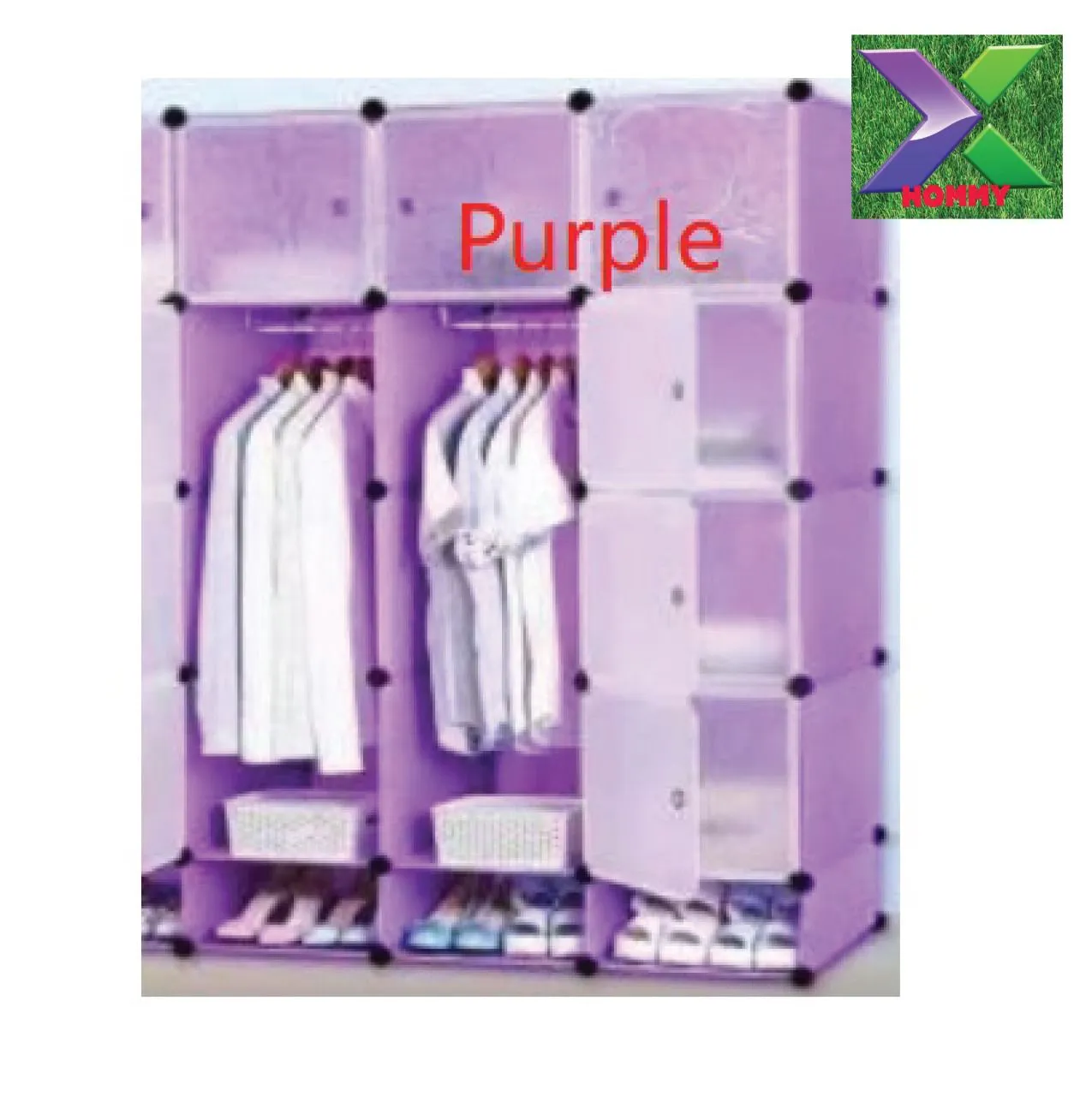HOMMY Purple Plastic Cube Wardrobe with Shoe Rack