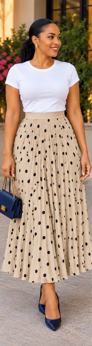 Red Polka Dot Pleated Midi Skirt - Image 4