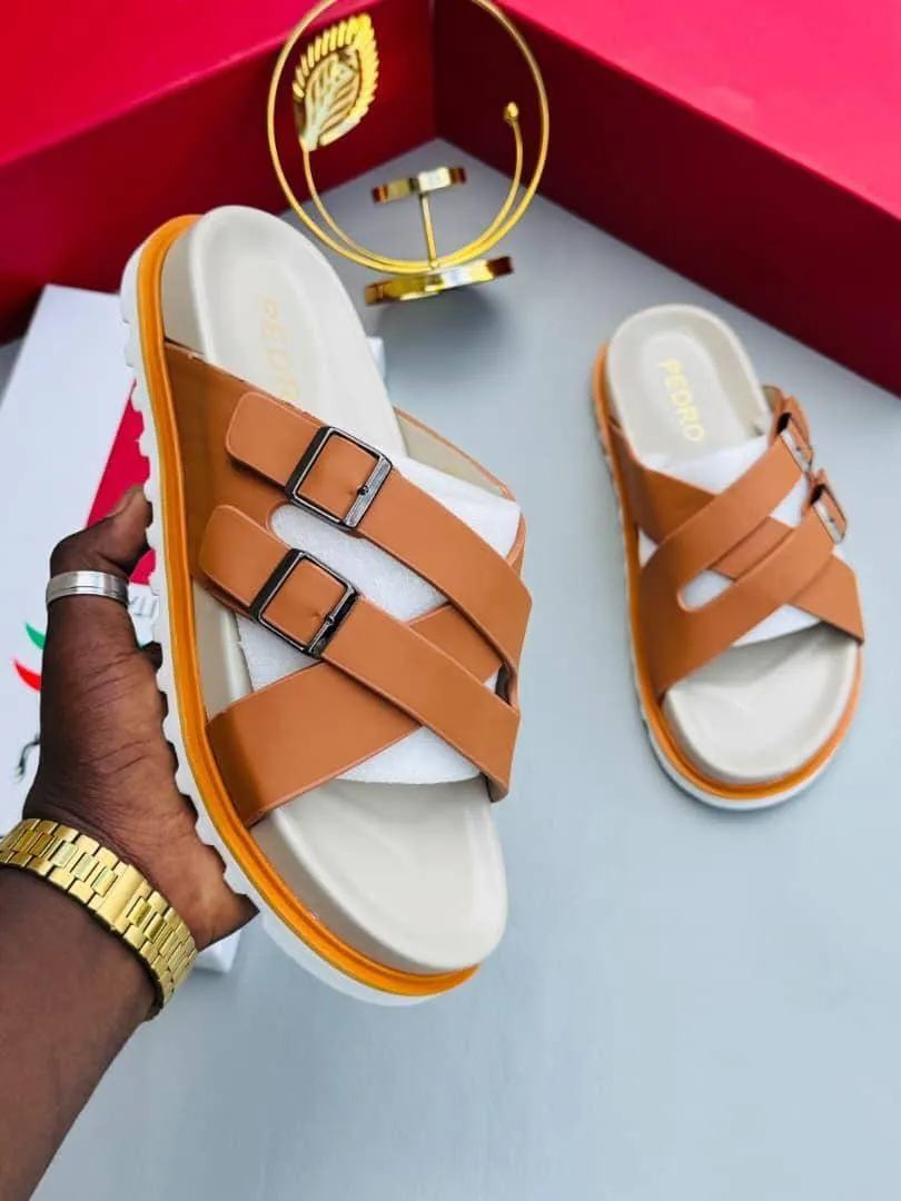 PEDRO Tan Buckle Slide Sandals - Image 2