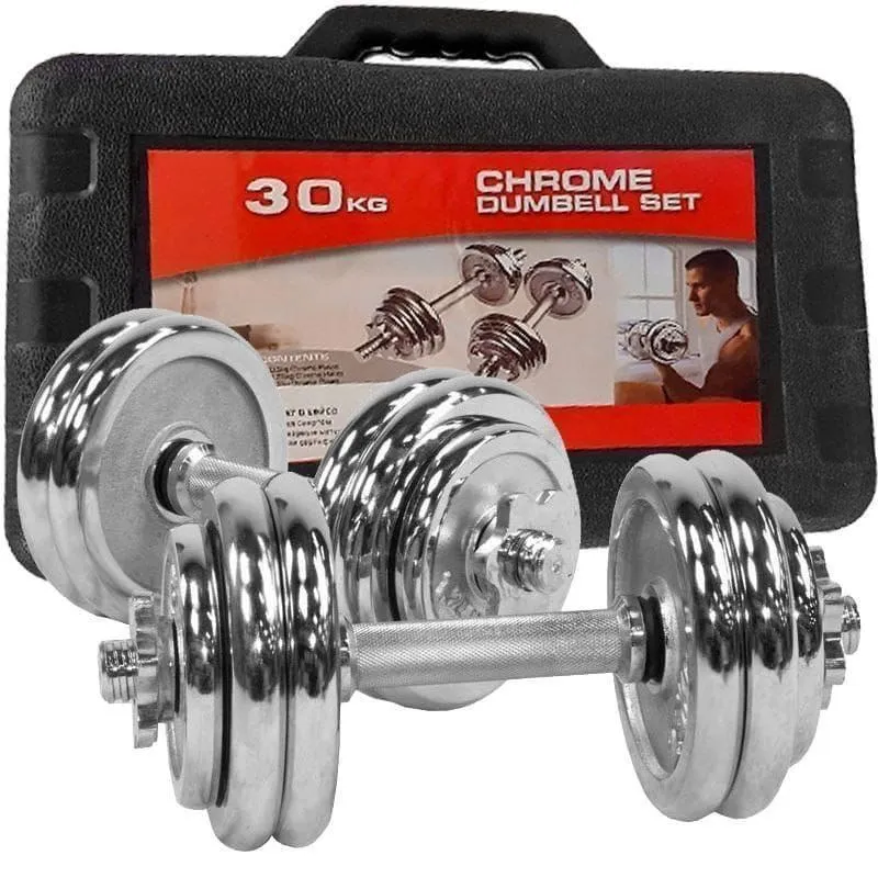 30kg Chrome Dumbbell Set with Carry Case
