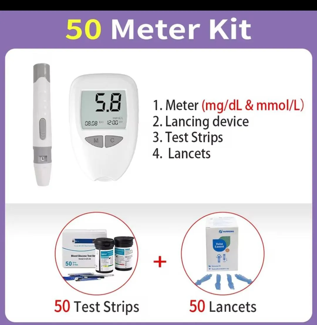 Blood Glucose Meter Kit with 50 Test Strips and 50 Lancets