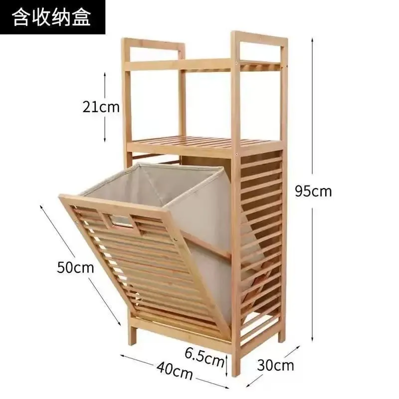 Bamboo Tilt-Out Laundry Hamper with Storage Shelves - Image 4