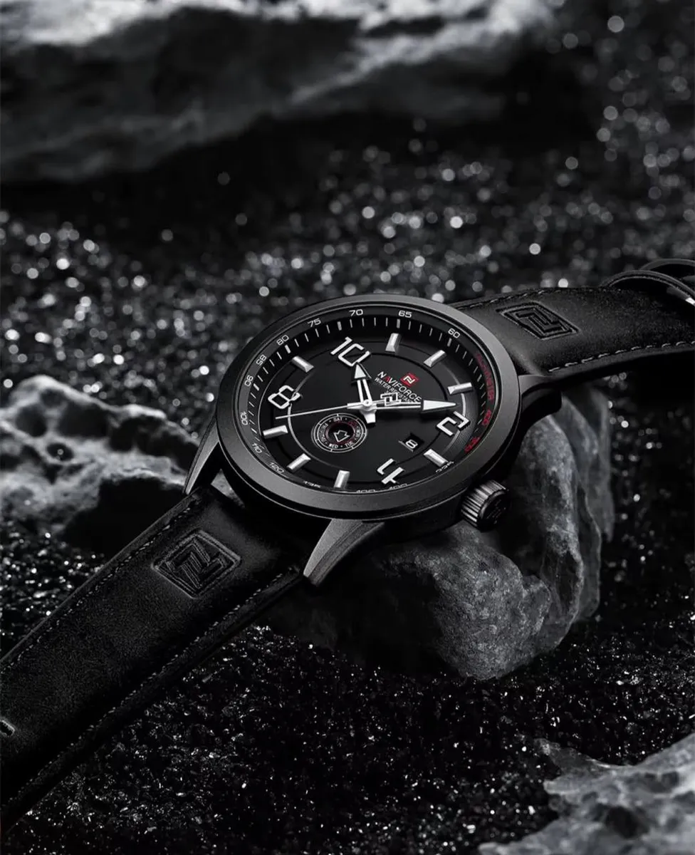 NAVIFORCE Black Analog Watch with Leather Strap - Image 5