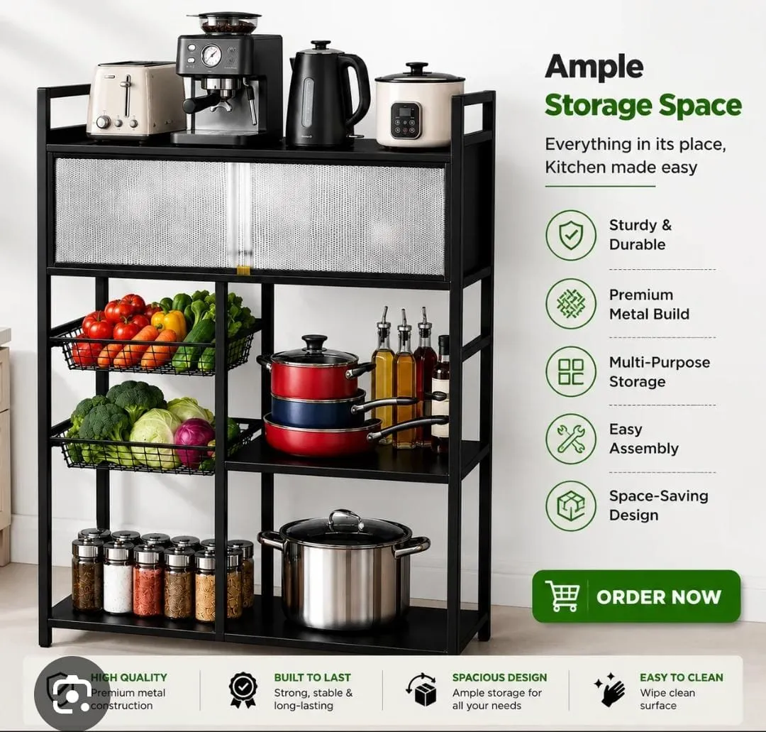 CF-503 Black Rolling Kitchen Storage Cart, 80cm