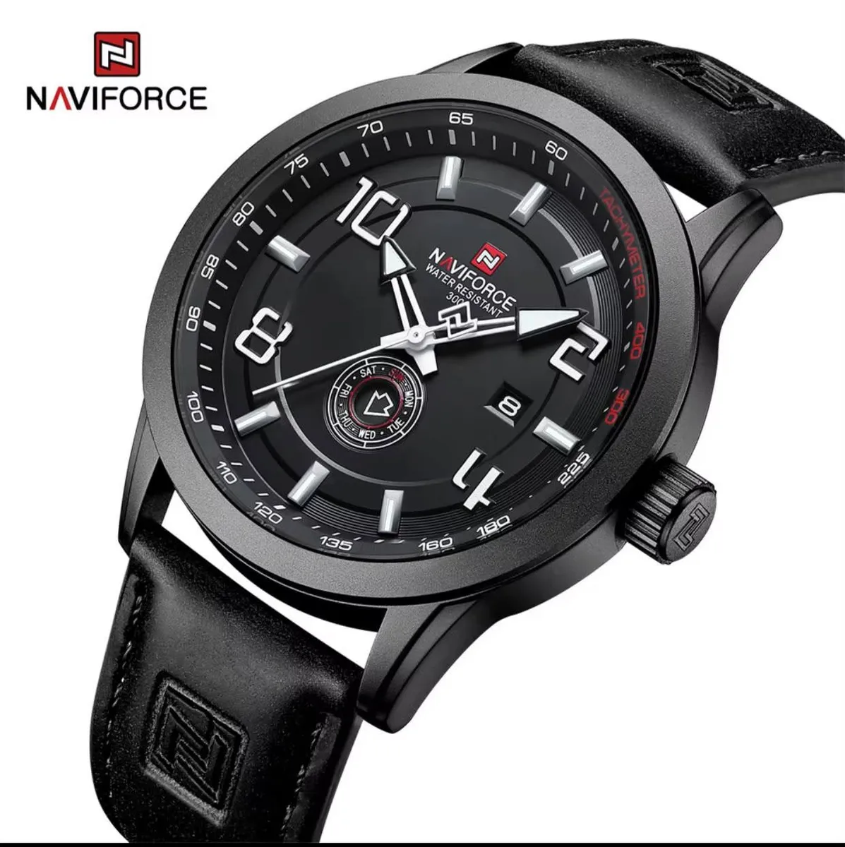 NAVIFORCE Black Analog Watch with Leather Strap - Image 2