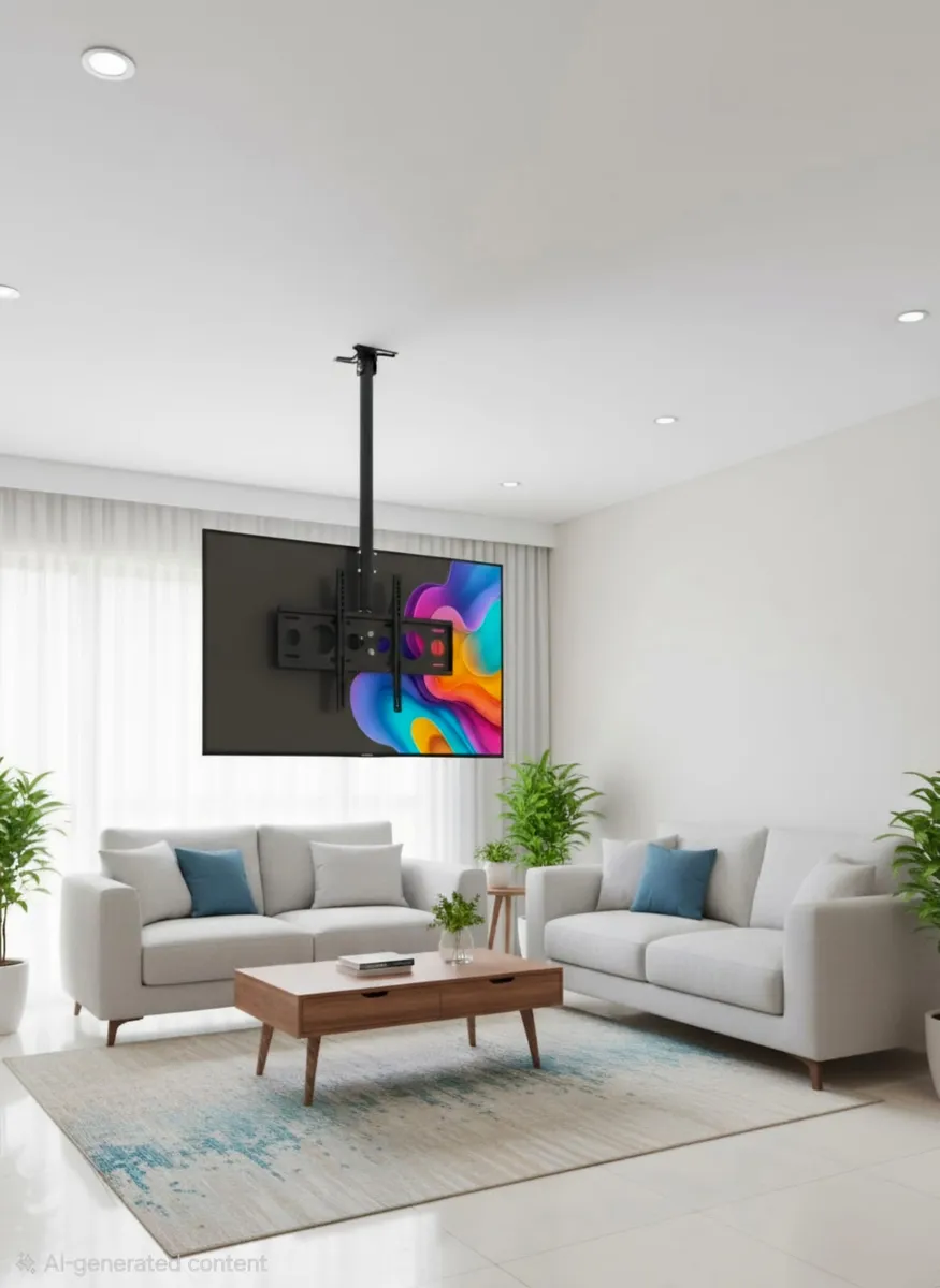 Black Ceiling TV Mount with Vertical Pole - Image 2