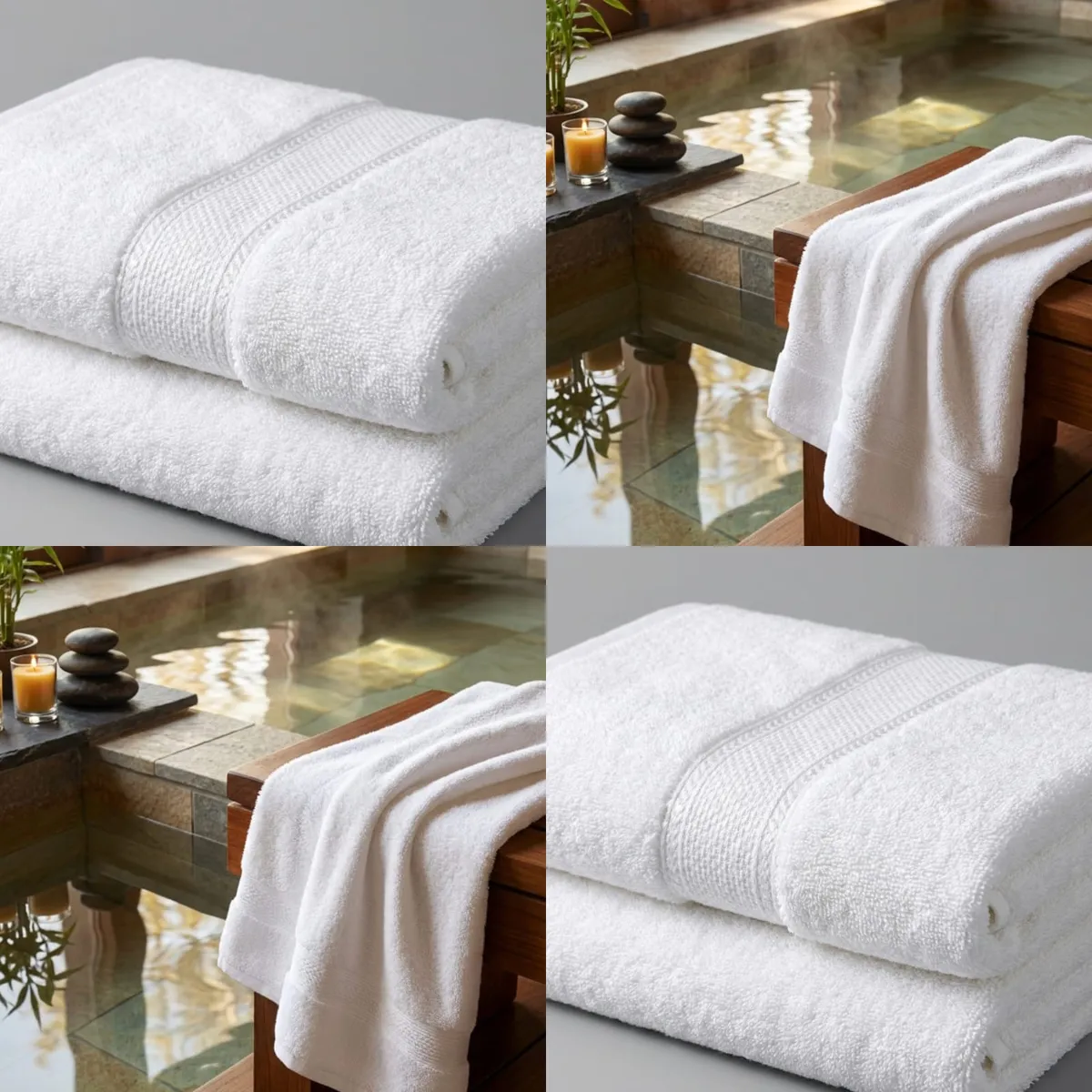 White Cotton Terry Bath Towels with Dobby Border - Image 2